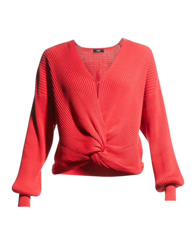 Knotted V-Neck Ribbed Sweat